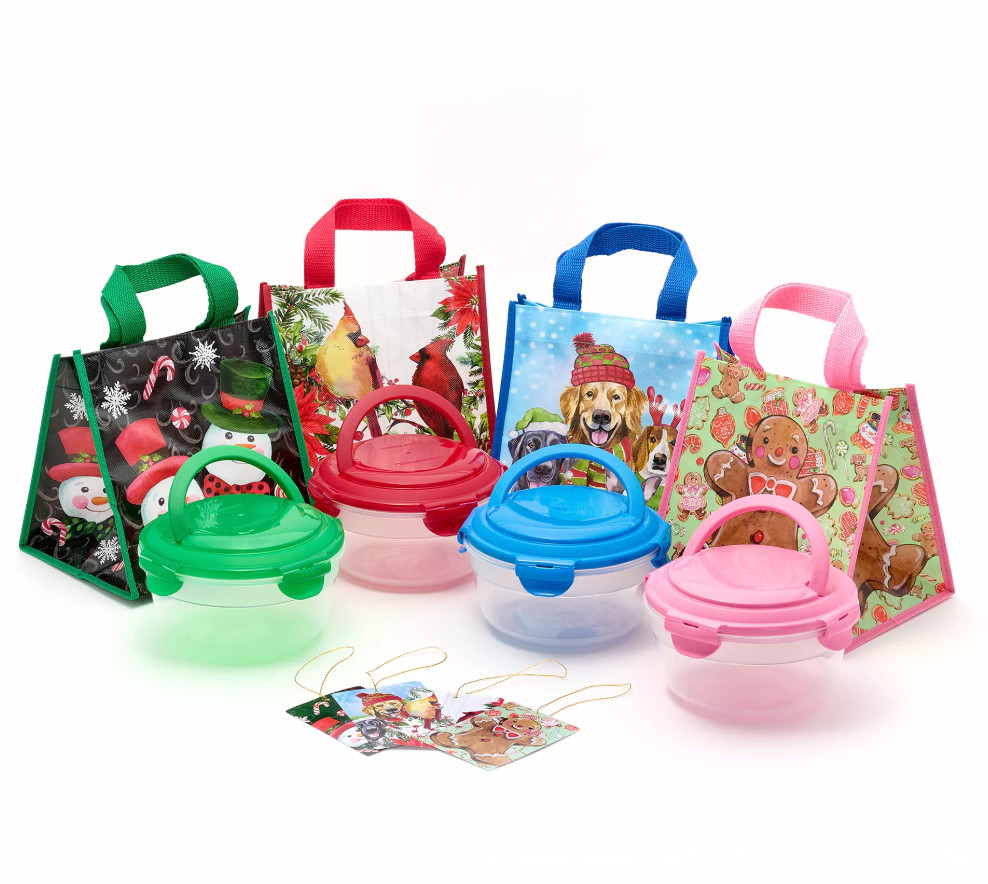 LocknLock Set of 4 Bowls with Handle Lids & Holiday Bags K315067