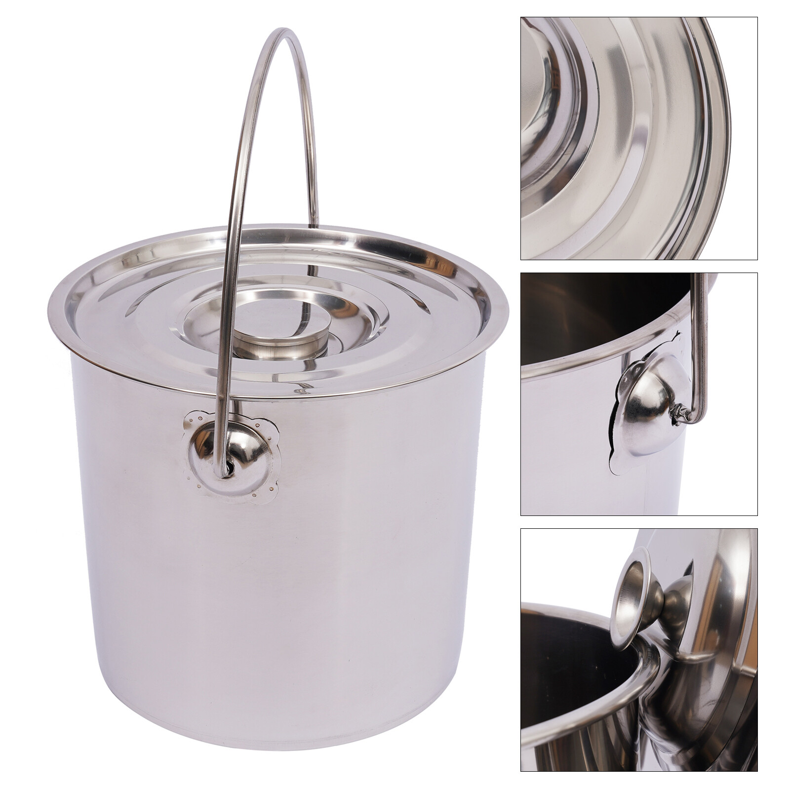 12L Extra Thick Barrel Bucket Stainless Steel Food Water Storage Bucket with Lid