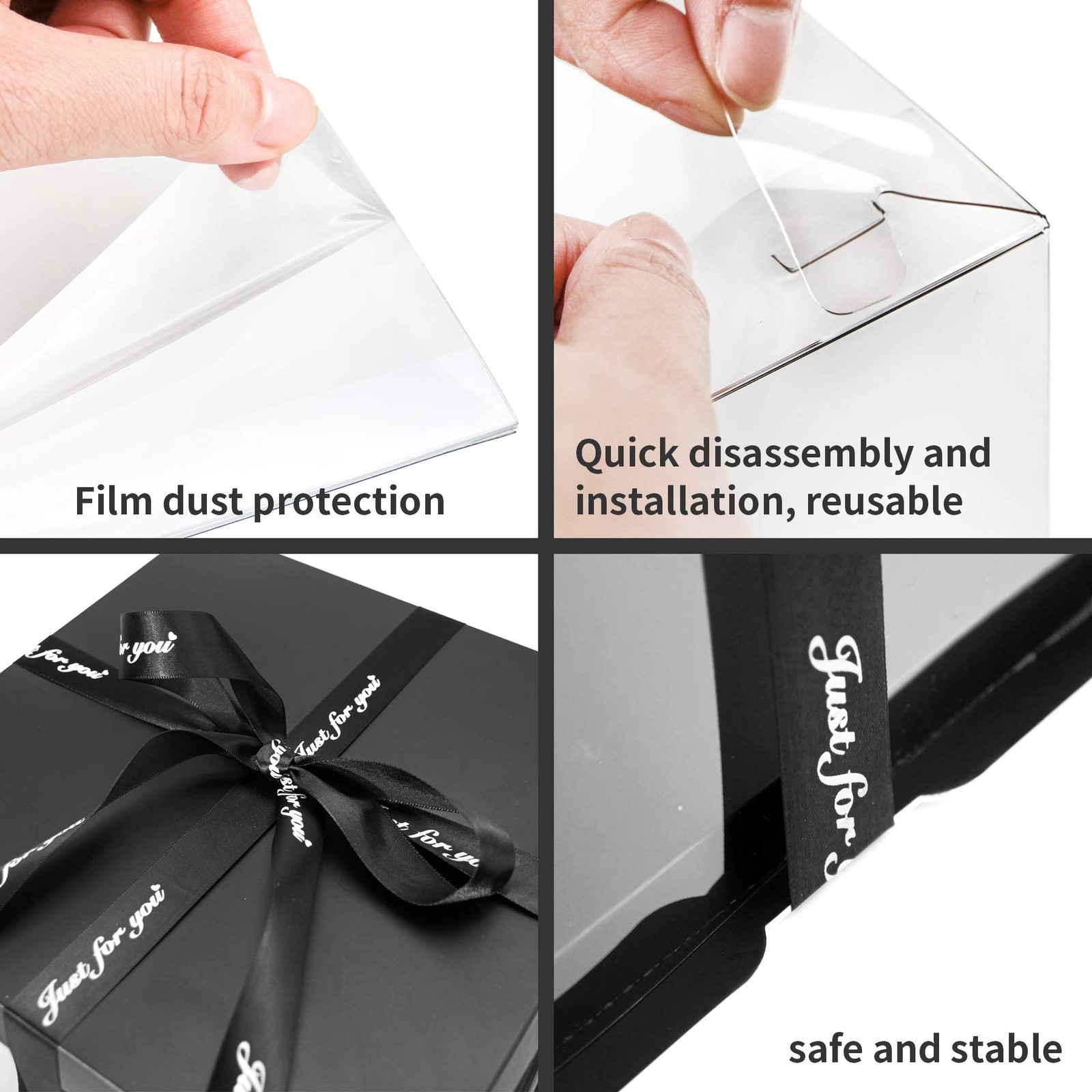 2 PCS Clear Cake Box Carrier Container 10x10x9 Inch Ribbon Transparent Black