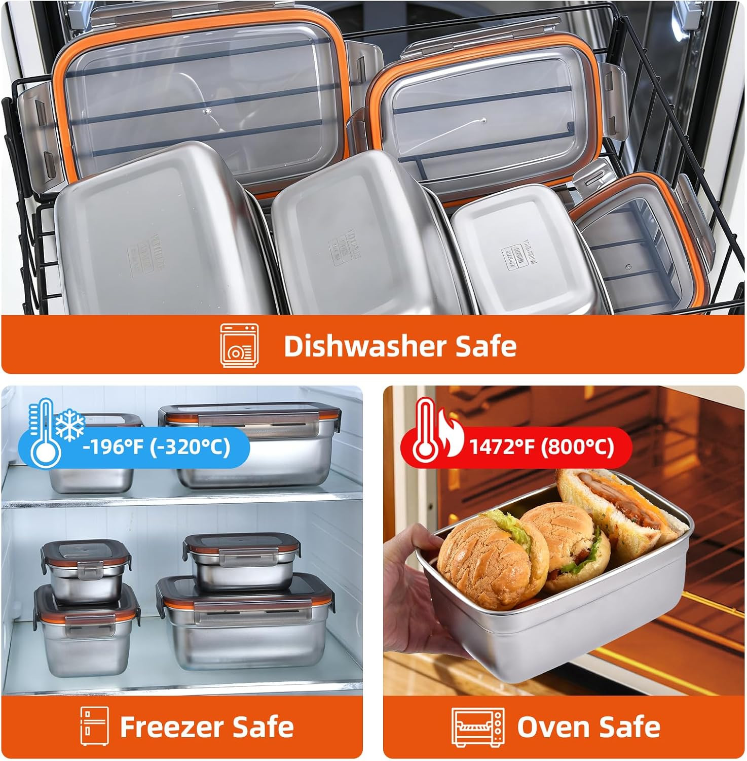 Stainless Steel Airtight Food Storage & Bento Lunch Box Set of 6 – Leakproof Sea