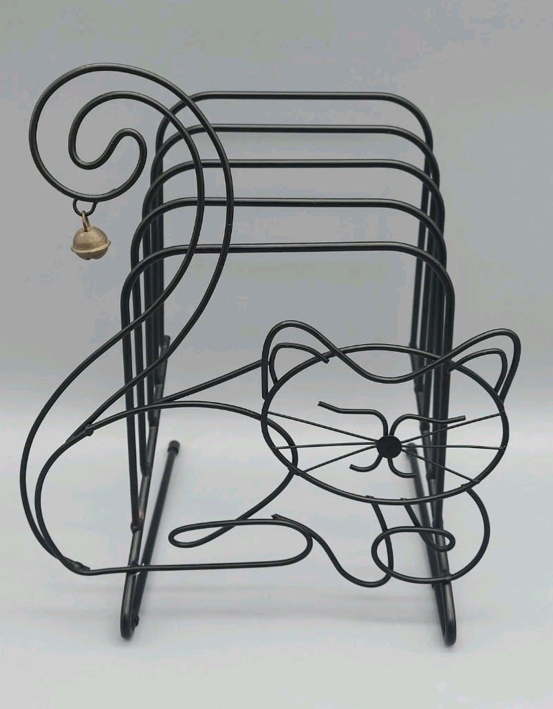VINTAGE WHIMSICAL CAT KITTY KITTEN MAIL BASKET KEY HOOK & CAT FOLDER RACK FILE