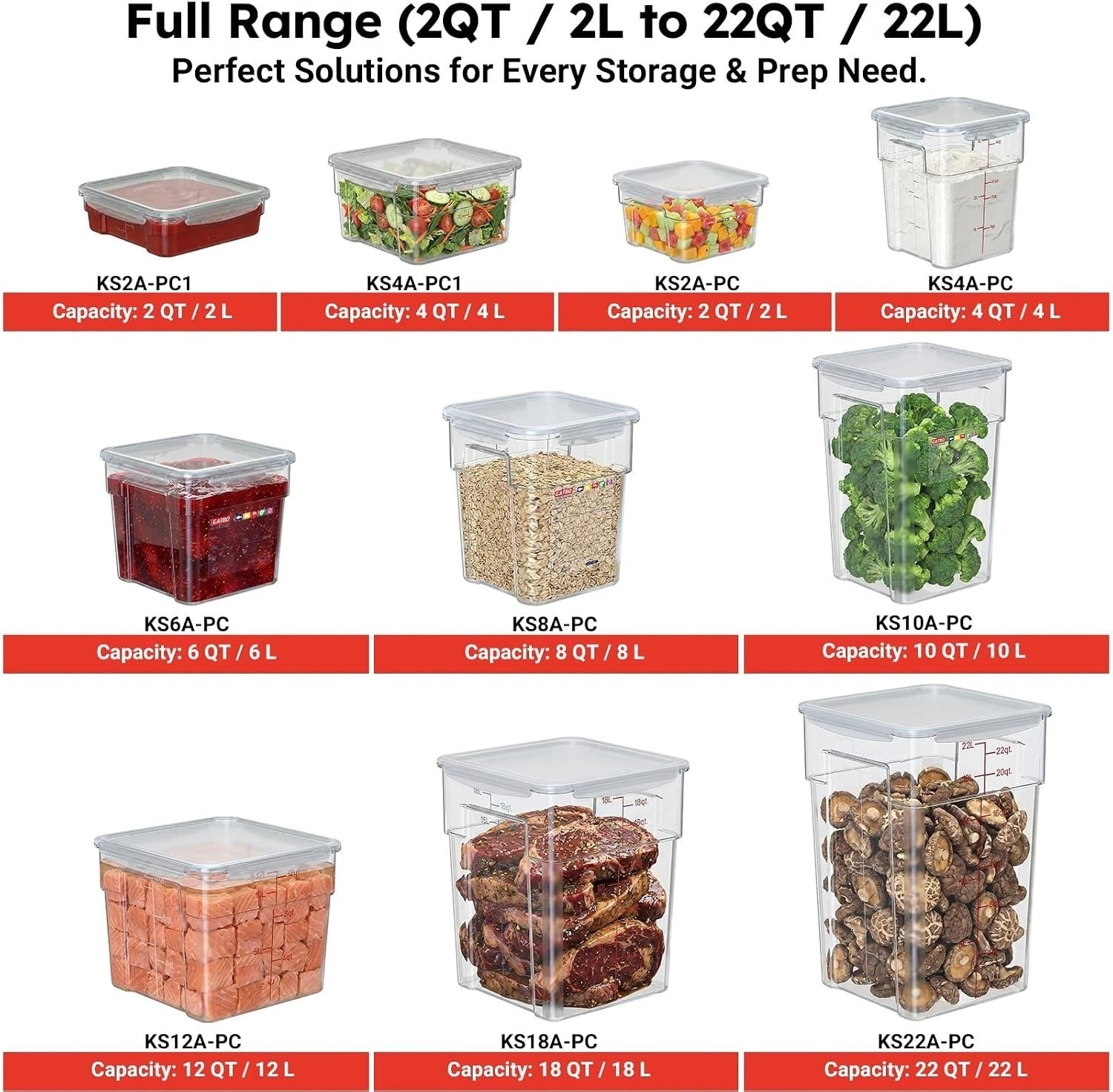 2 Pack 4 QT Airtight Commercial Food Storage Containers, Clear Food Storage C…