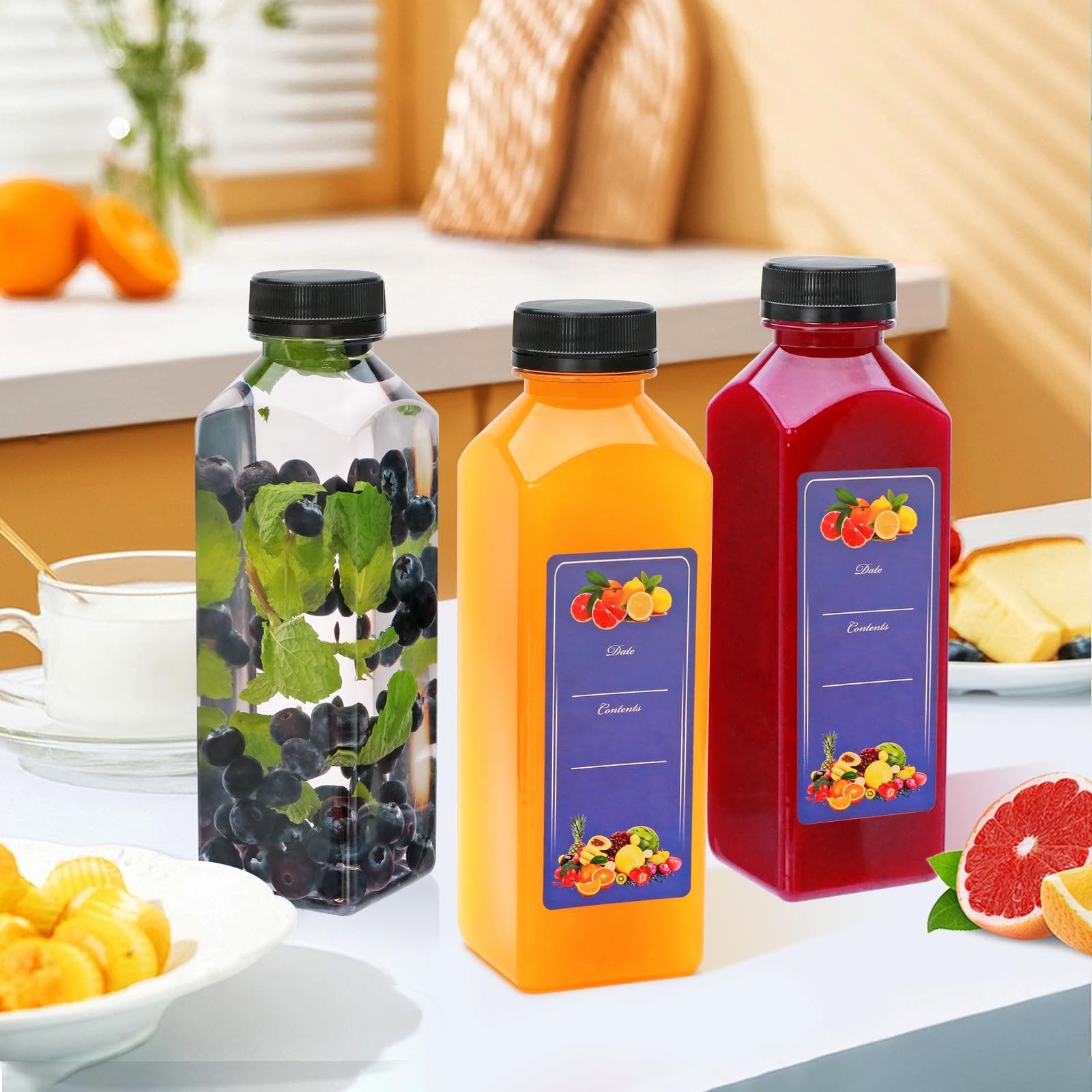 16oz Plastic Juice Bottles with Caps,Plastic Bottles with Black Tamper Proof …