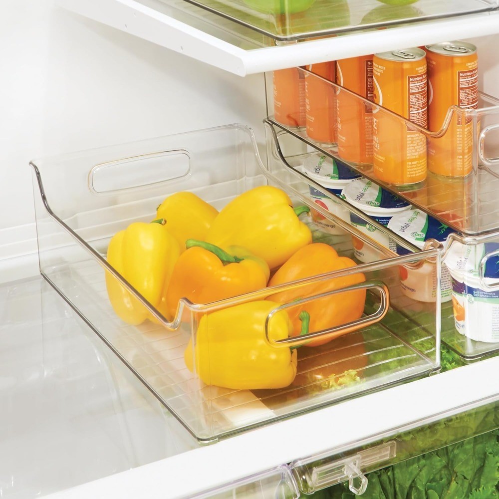 Stackable Clear Storage Bins with Handles for Pantry Fridge Organization