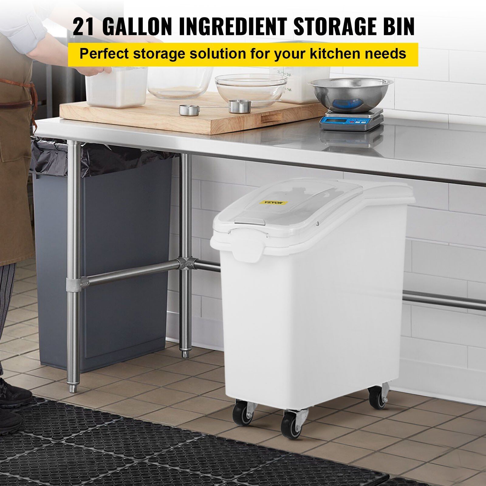 21Gal Ingredient Bin with Scoop& Sliding Lid Commercial Food Storage for Kitchen