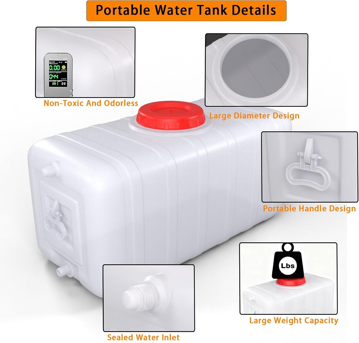 13Gallon/50L Water Storage Tank with Spigot,3m Hose and Control Valve, Large
