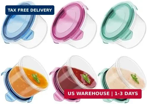 6 Pack Small Condiment Containers Leakproof Lid BPA Free Reusable Sauce Dressing