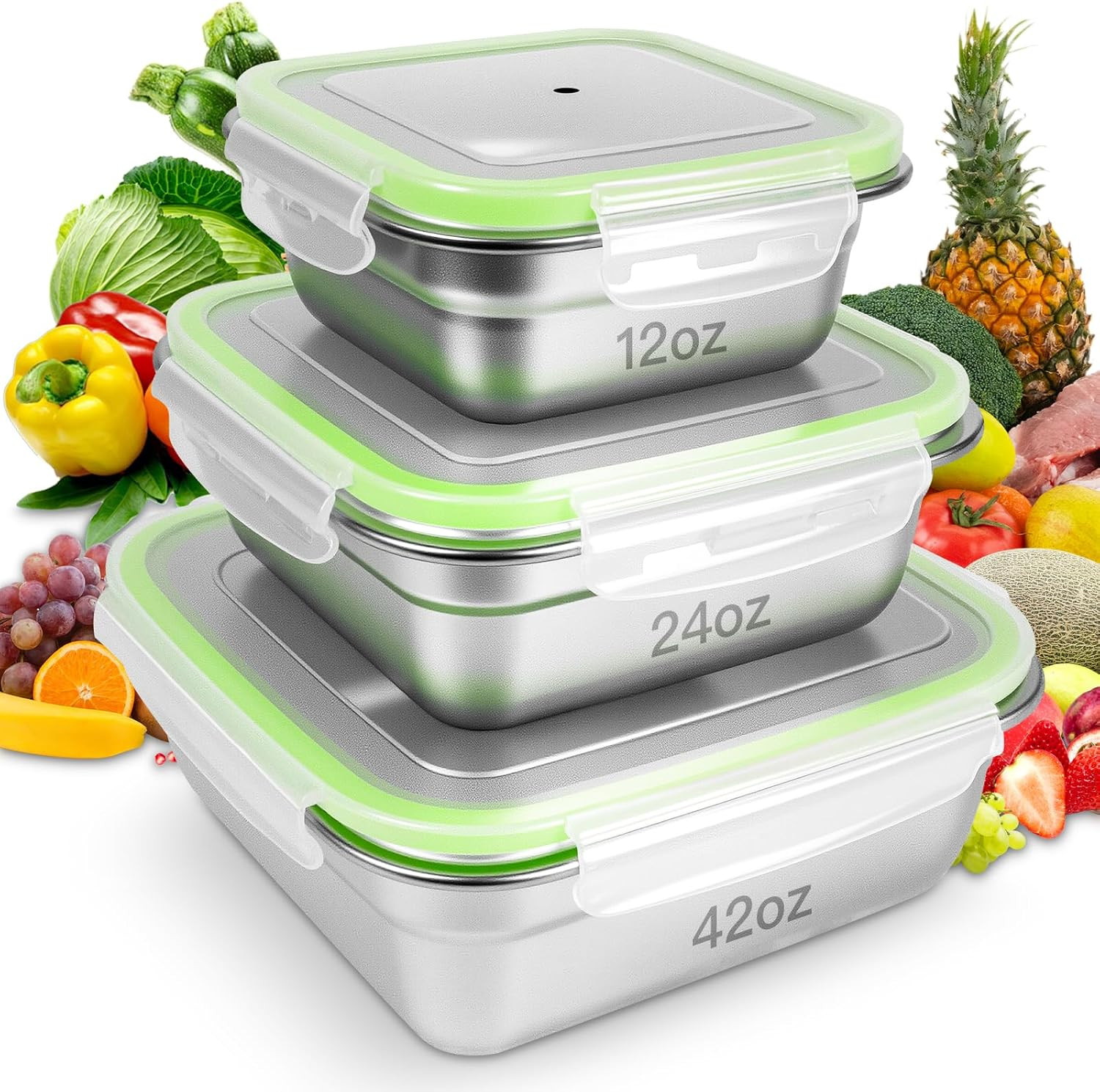 3 Pack Stainless Steel Sandwich Containers with Leak-Proof Lids, Bpa-Free Airtig