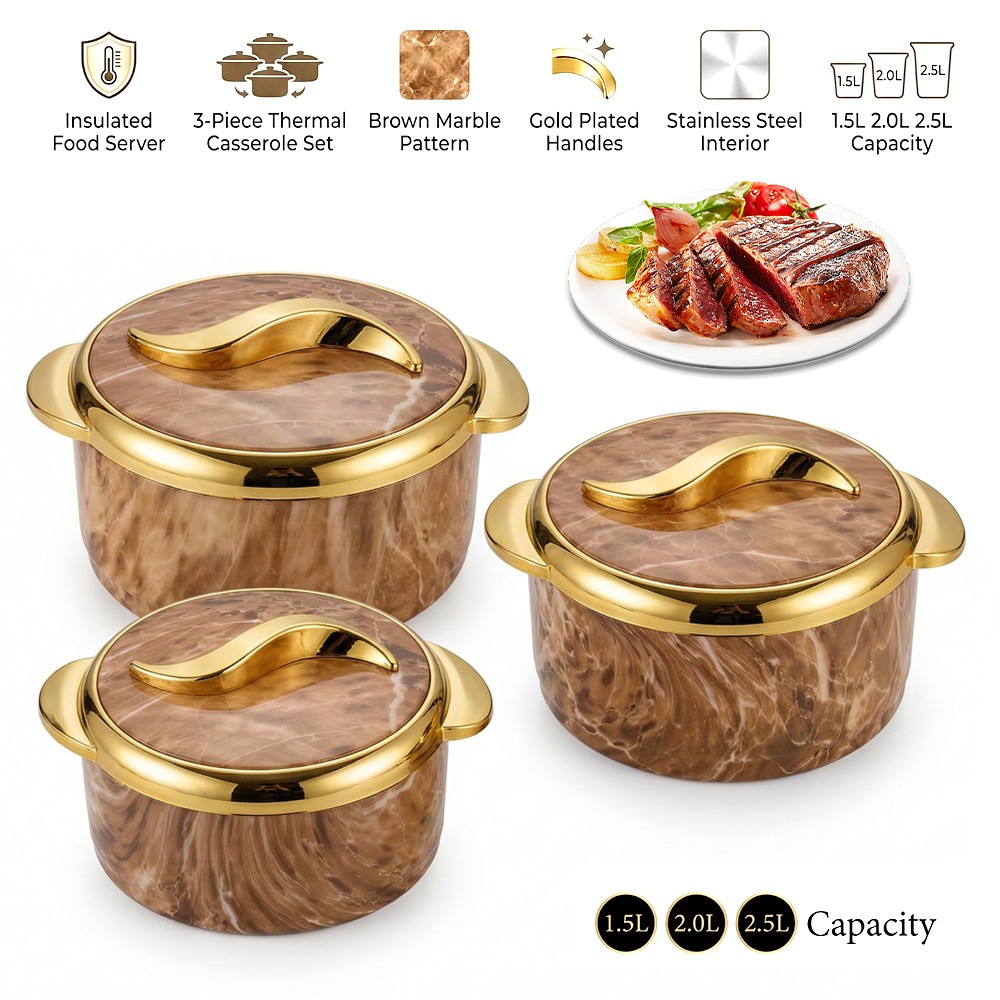 Bento Box Adult Round Stackable Food Lunch Box (1.5L+2.0L+2.5L) Stainless Steel