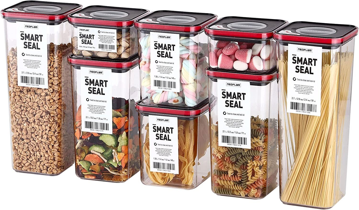 8 Set, Neoflam Airtight Kitchen Dry Food Pantry Organizer Storage Canister Set