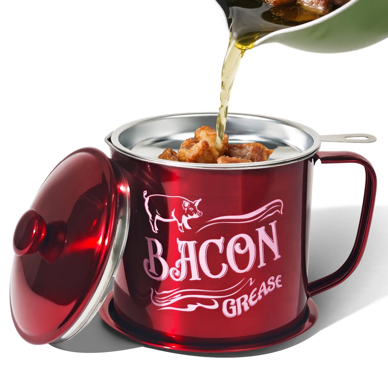 1.3L Bacon Grease Saver Container with Fine Mesh Strainer,Stainless Steel Oil Ke