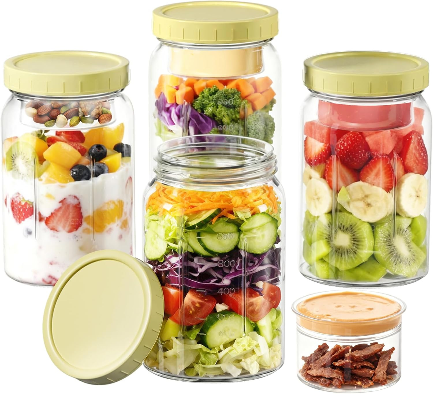 4 Pack Salad Jars Dressing Container -32OZ Glass Salad Leakproof Container Fresh