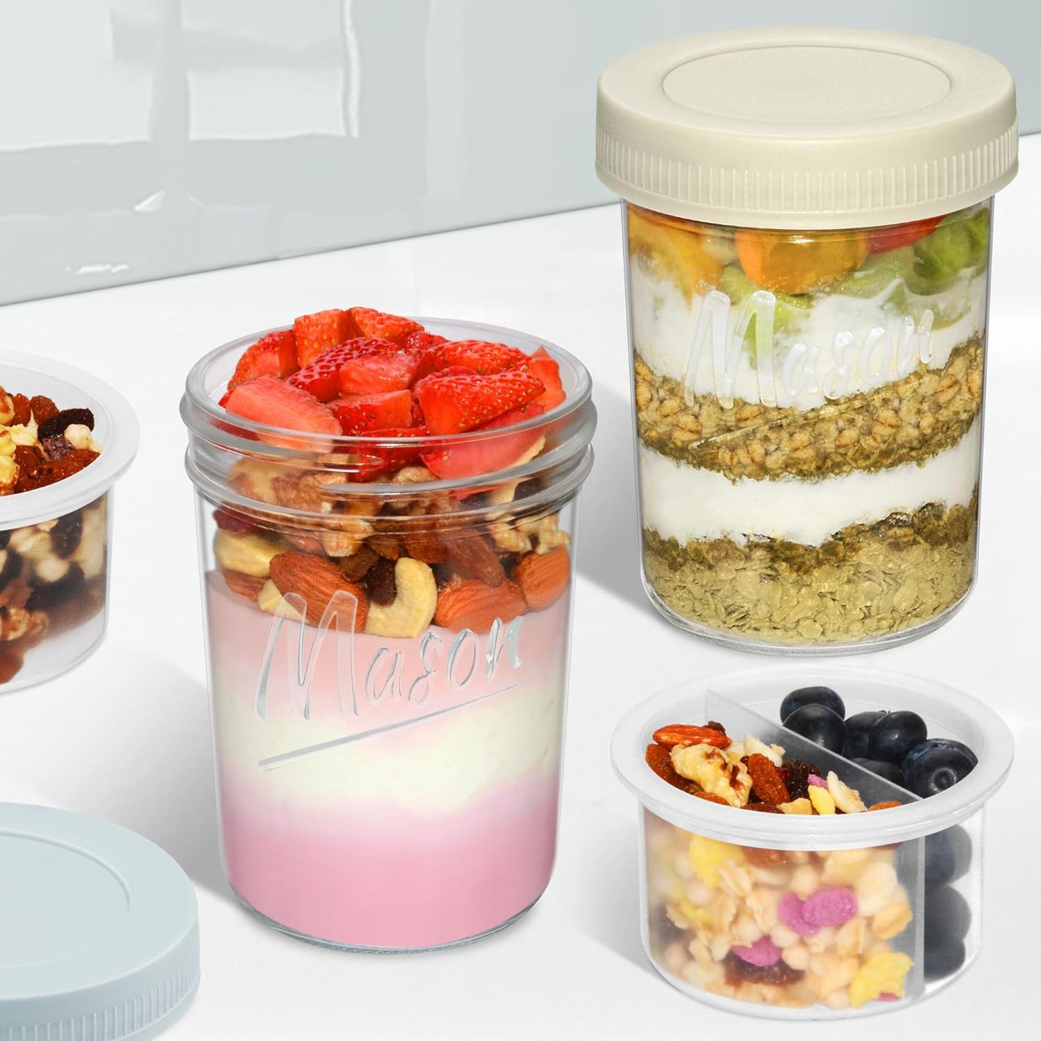 16 oz Overnight Oats Containers W/ Lids 6-Pack Leak-Proof Wide Mouth Mason Jars