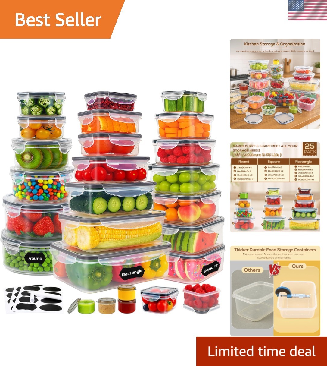 50-Piece Stackable Food Storage Containers – Thicker, Clear, Airtight Set