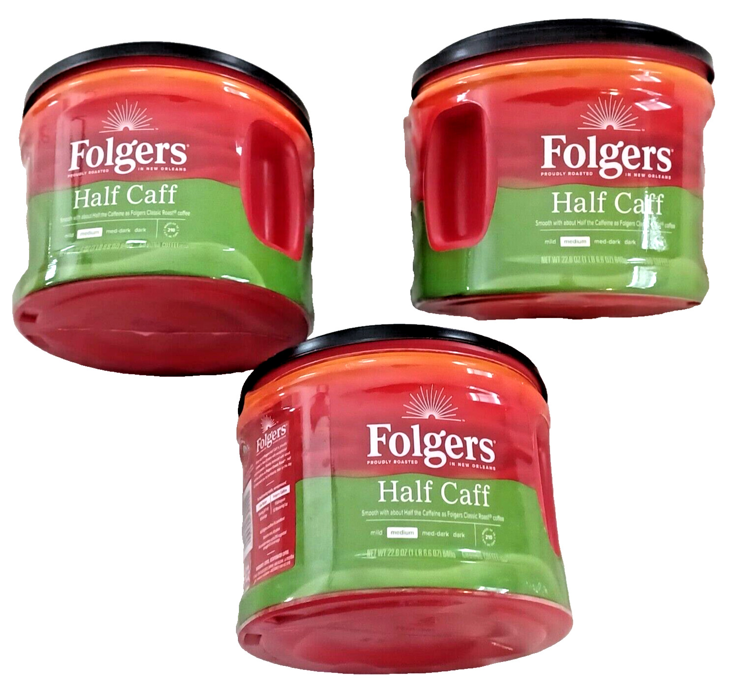 Lot of 3 Plastic Coffee Canisters Folgers with Lids Craft Storage Workshop EMPTY