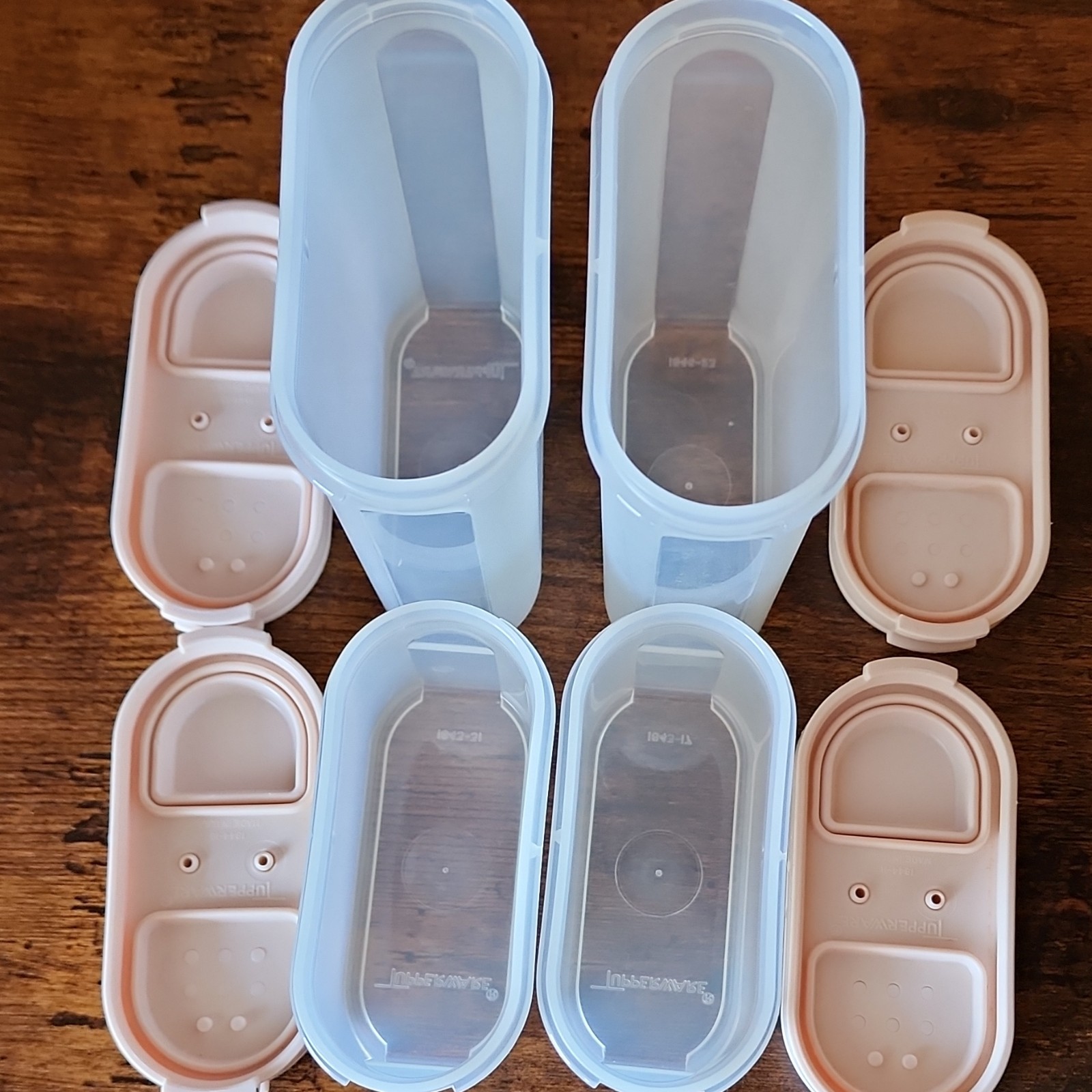 Tupperware Clear Beige Plastic Rectangular Container Set of 4 Snap Lid Dishwash…