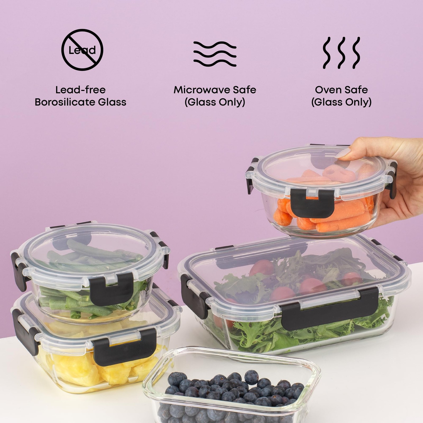 JoyJolt 24pc Borosilicate Glass Storage Containers with Lids | 12 Black