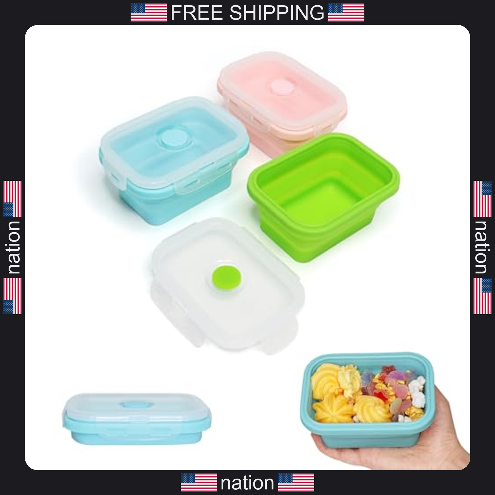 Alimat Plus 11.8oz Silicone Collapsible Food Storage Containers 3 Pack with Lids