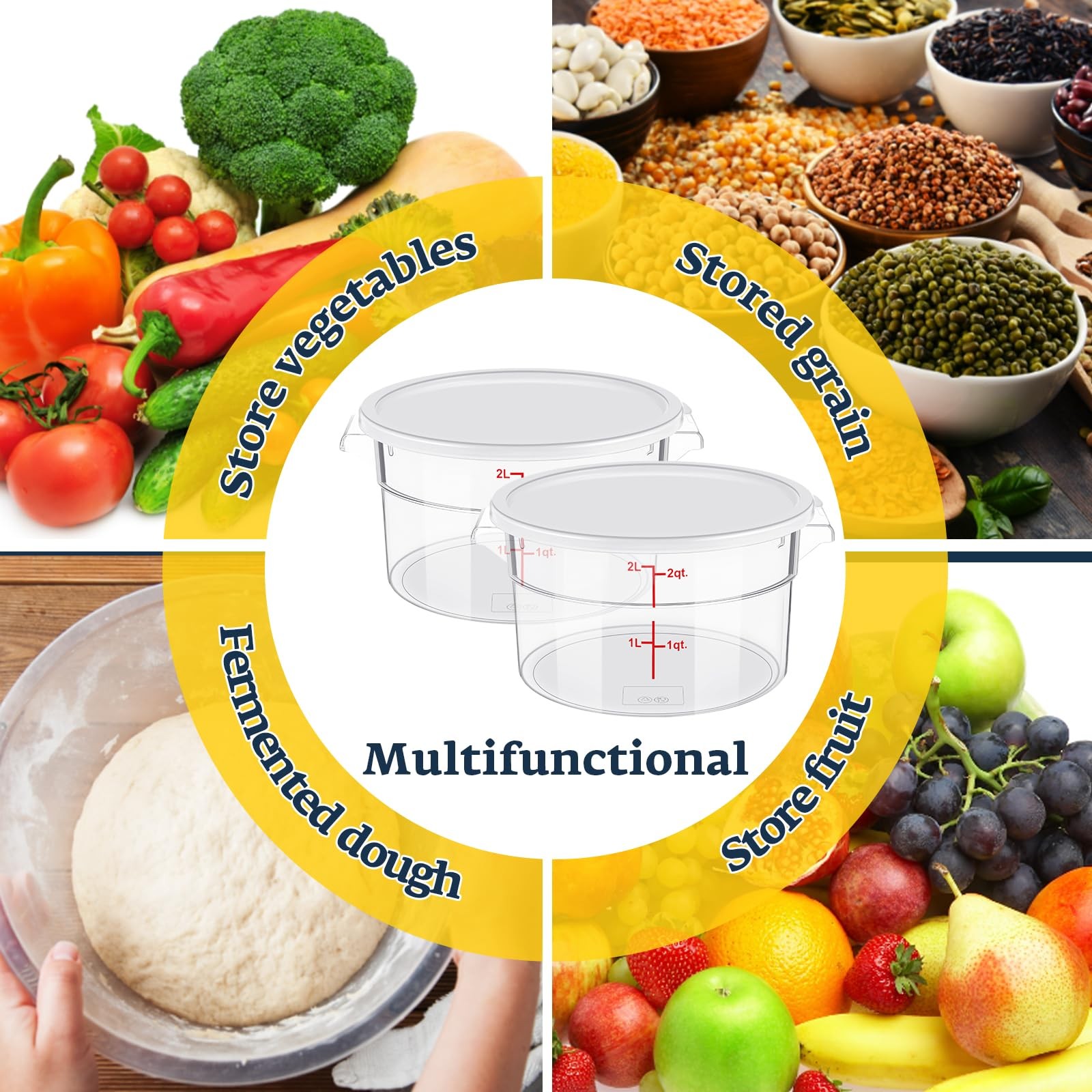 1 Pcs 2 Qt Clear Round Food Storage Container with Lid, Dough Proofing Bucket…