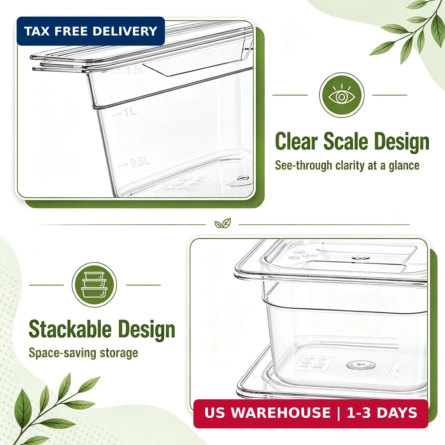 Bekith 6 Pack 1/6 Size Plastic Clear Food Pans with Lids for Kitchen Restaurant