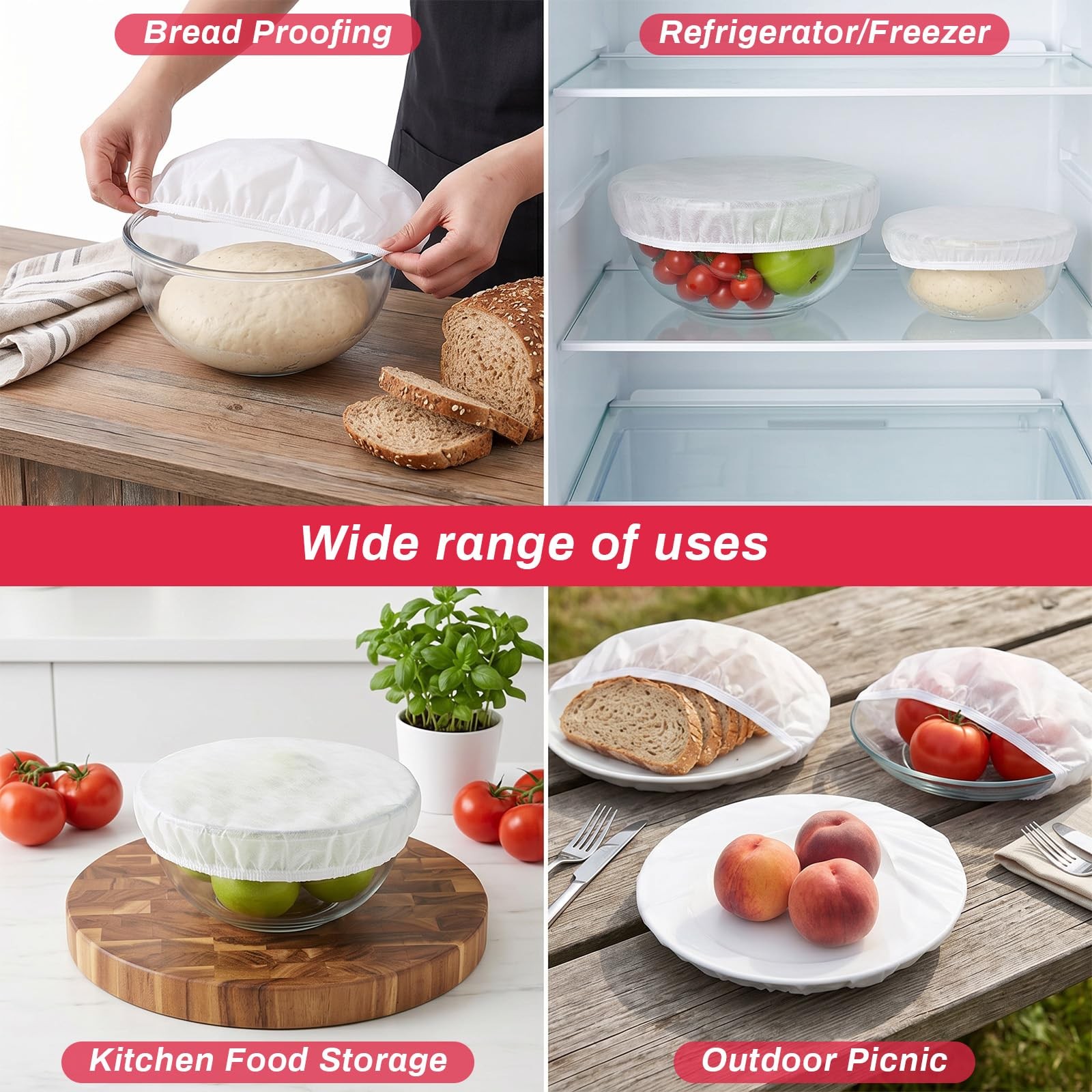 2Pcs Eva Plastic Bowl Covers Fits 6-11 Inch Bowls, Reusable Elastic Sourdough…