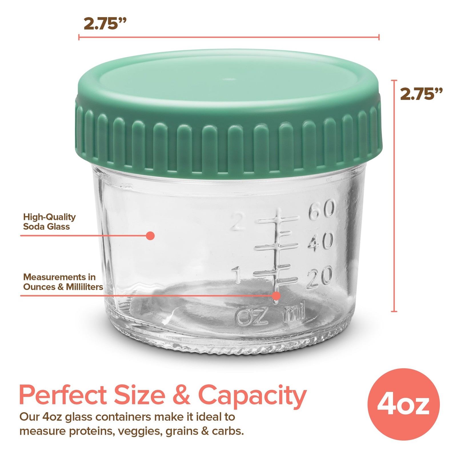 Stock Your Home Glass Bariatric Portion Control Containers 4oz, Transparent