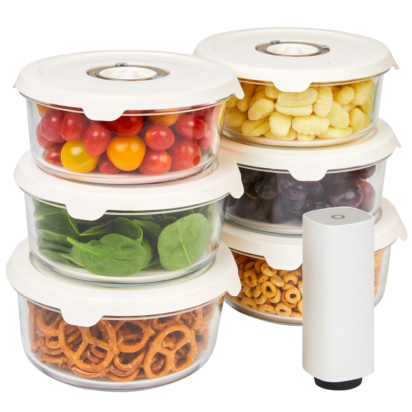 Vacuum Food Storage Containers, Set of 6 Glass Containers & Electronic Pump -…