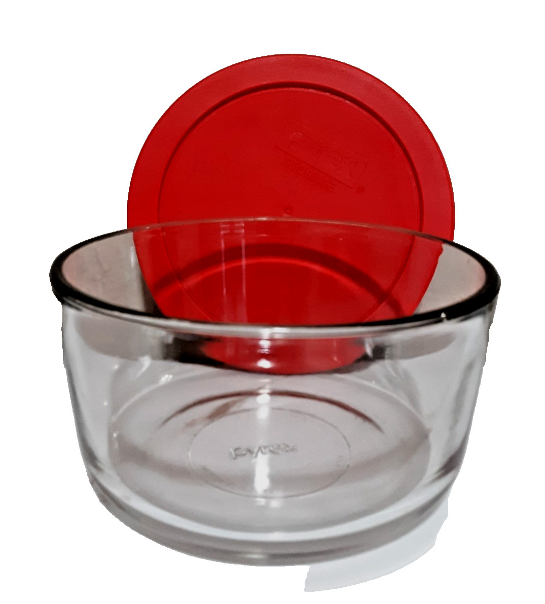 Pyrex 7201 4-Cup Glass Food Storage Bowl w/ 7201-PC 4-Cup Red Plastic Lid Cover