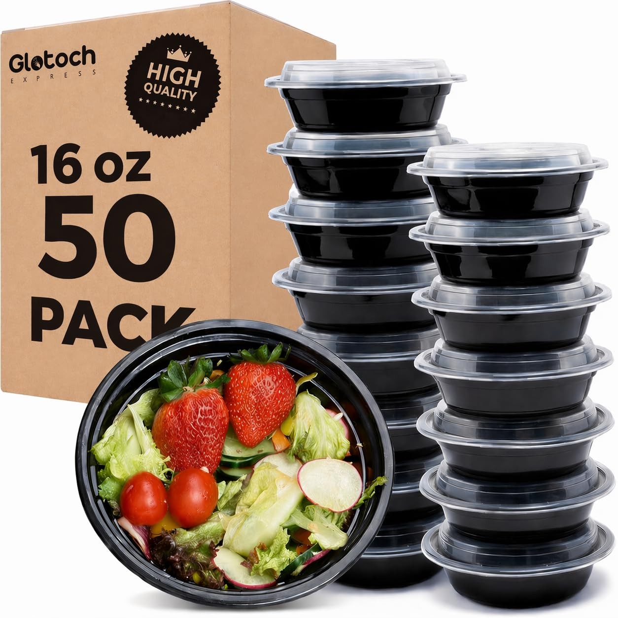 Glotoch 16 oz Meal Prep Containers with Lids (50 Pack) – Reusable & disposabl…