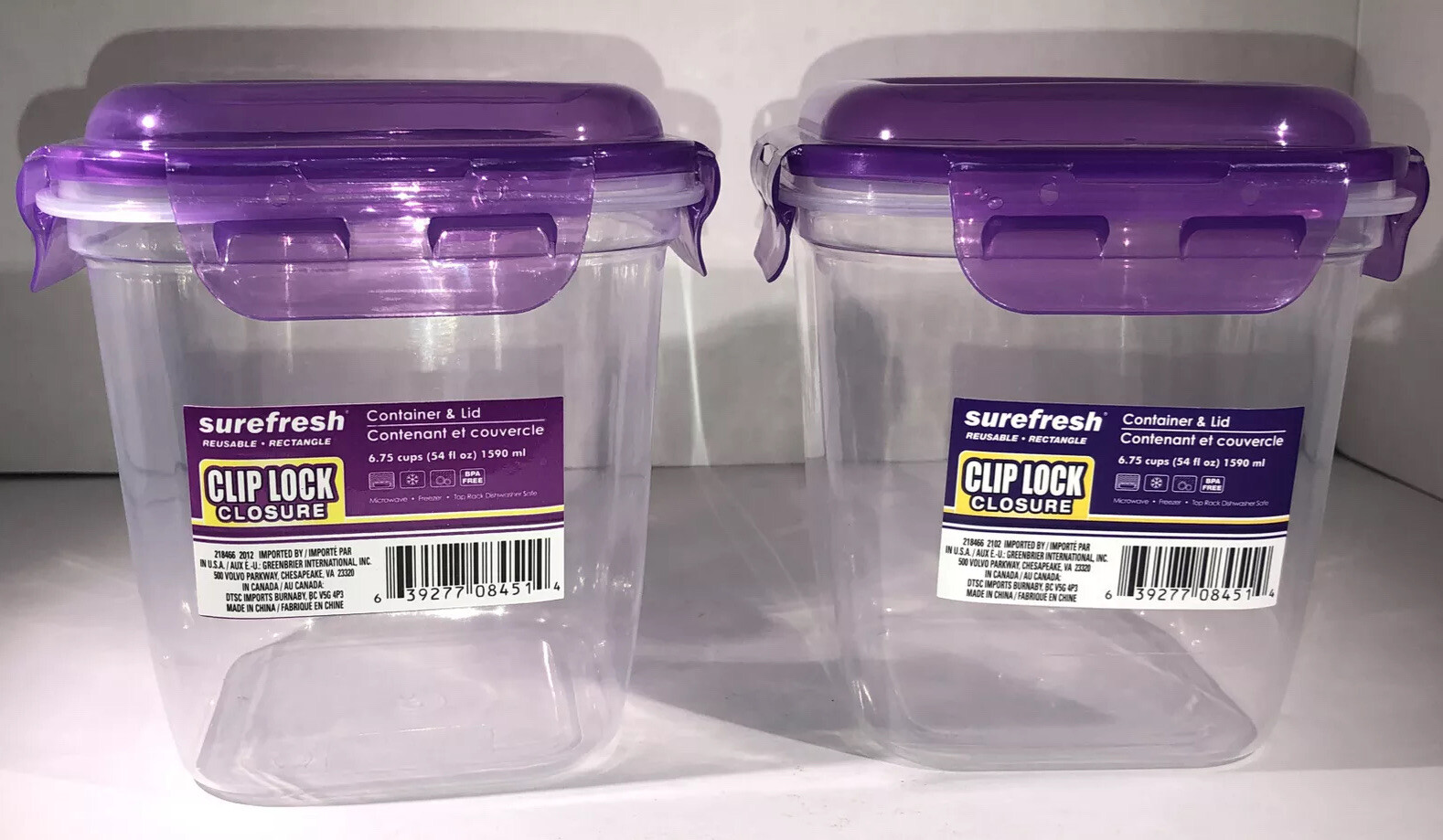 2ea 6.75Cup Sure Fresh Dry/Cold/Freezer Food Storage Containers W Clip-Lock Lids