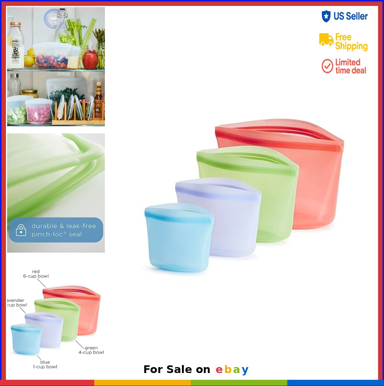 Reusable Silicone Storage Bowls 4 Pack 8 16 32 48oz Dishwasher Microwave Oven