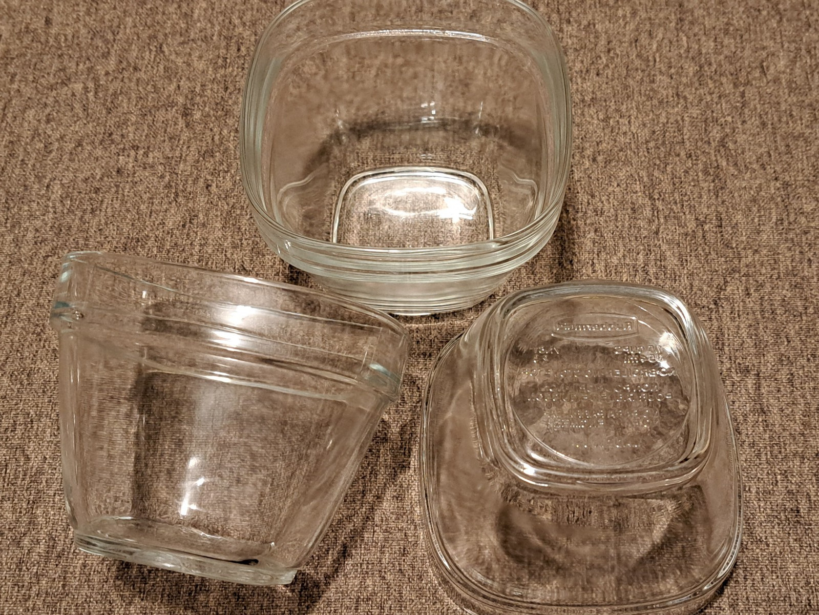 3X RUBBERMAID 354cc 1.5 CUP SQUARE GLASS BOWL 7N61 FOOD STORAGE CONTAINER NO LID