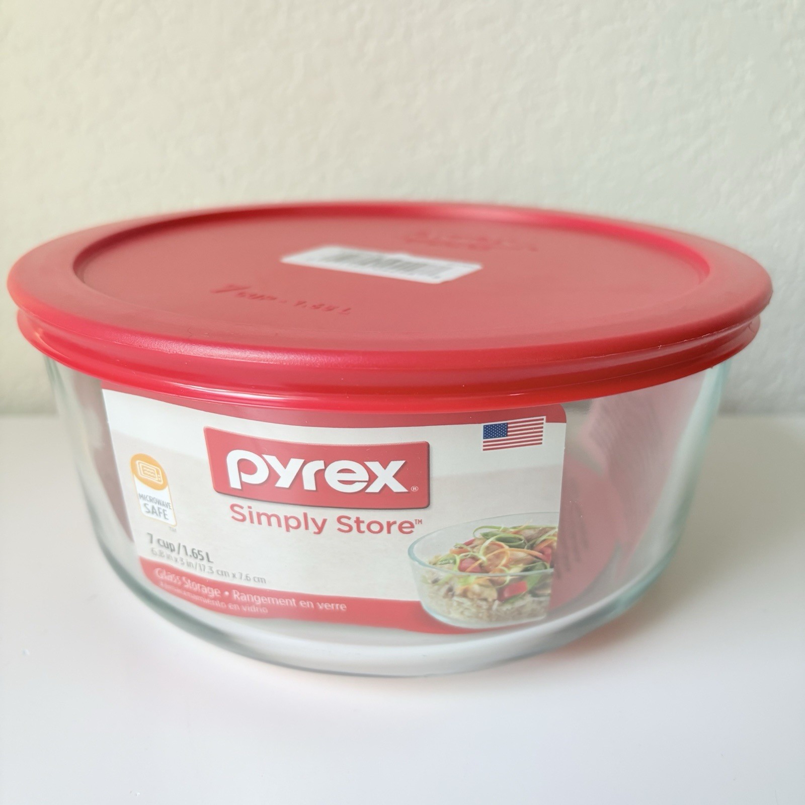 Pyrex Simply Store #7203 Clear Glass 7 Cup Storage Container Red Lid 1.65L New