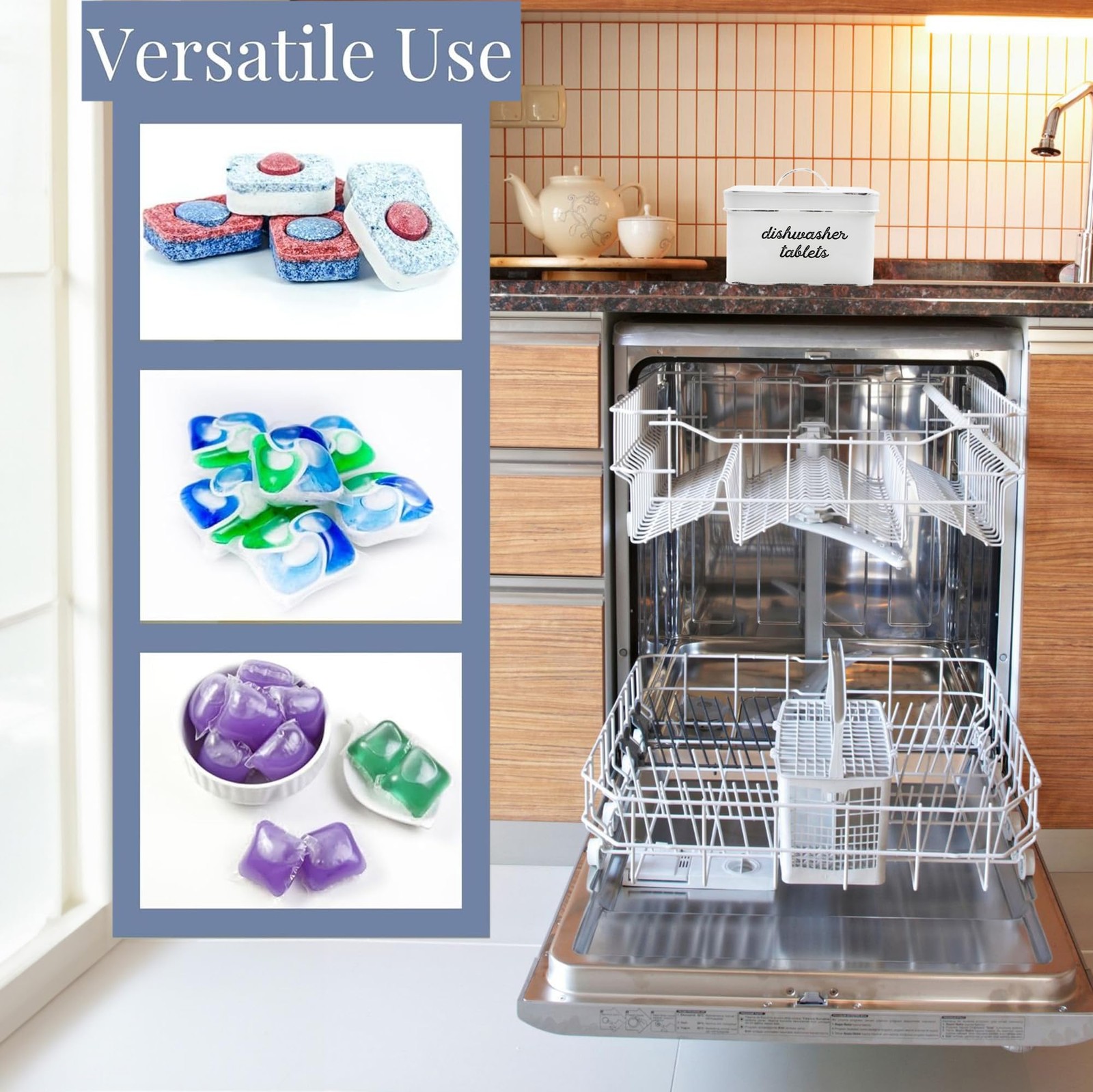 Dishwasher Pod Holder, Container; White Enamelware Rustic Kitchen Storage Tin…