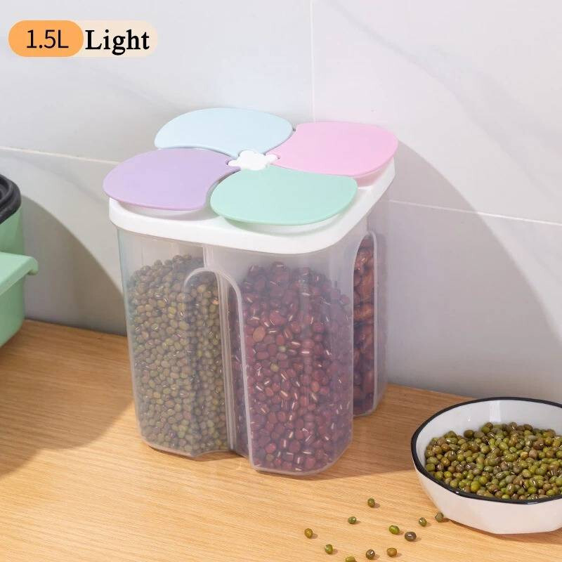 4 Grids Storage Plastic Box Cereals Food Container Jar Spaghetti Keep Fresh Box