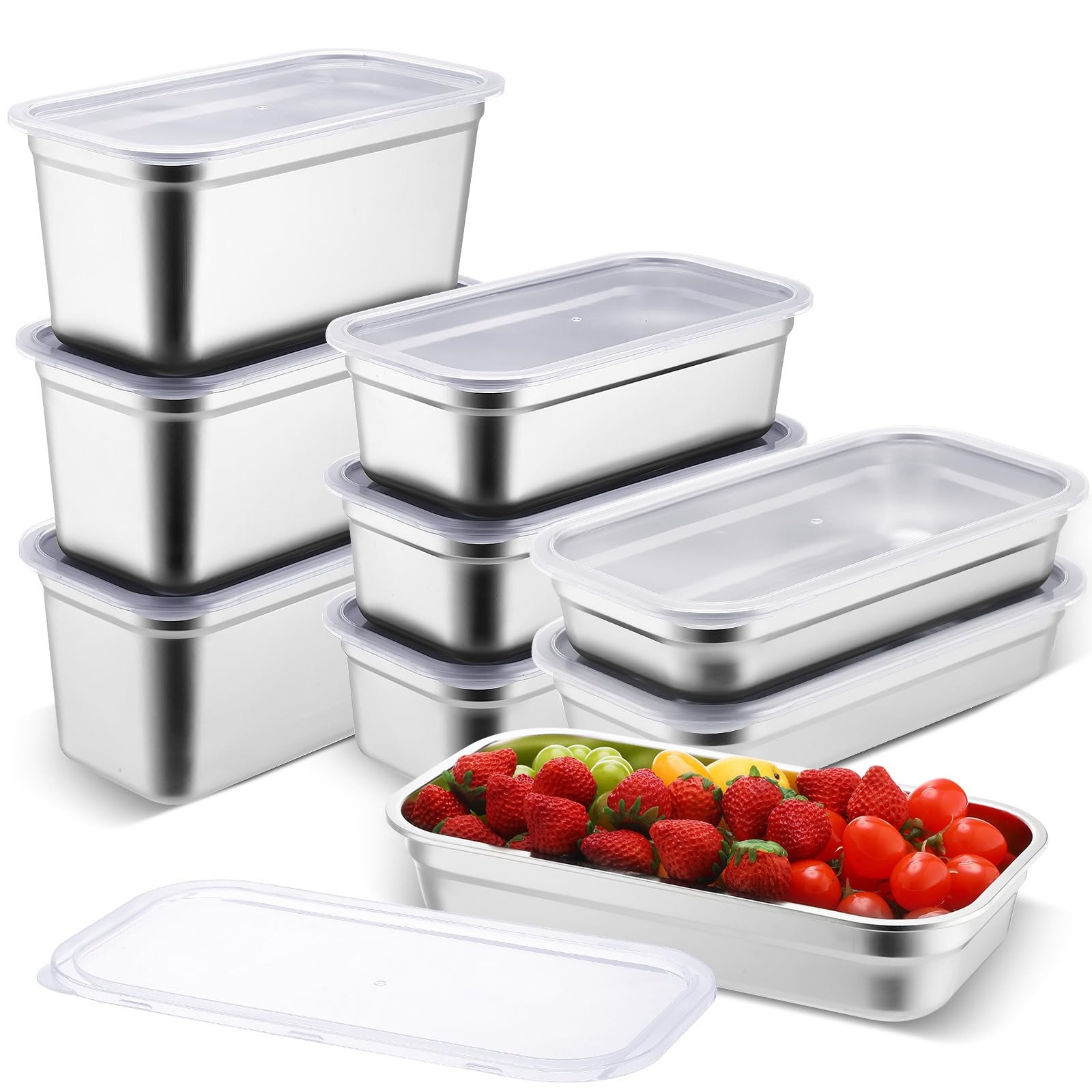 9 Pcs Stainless Steel Food Storage Containers with Lids 1/3 Size Hotel Pans S…