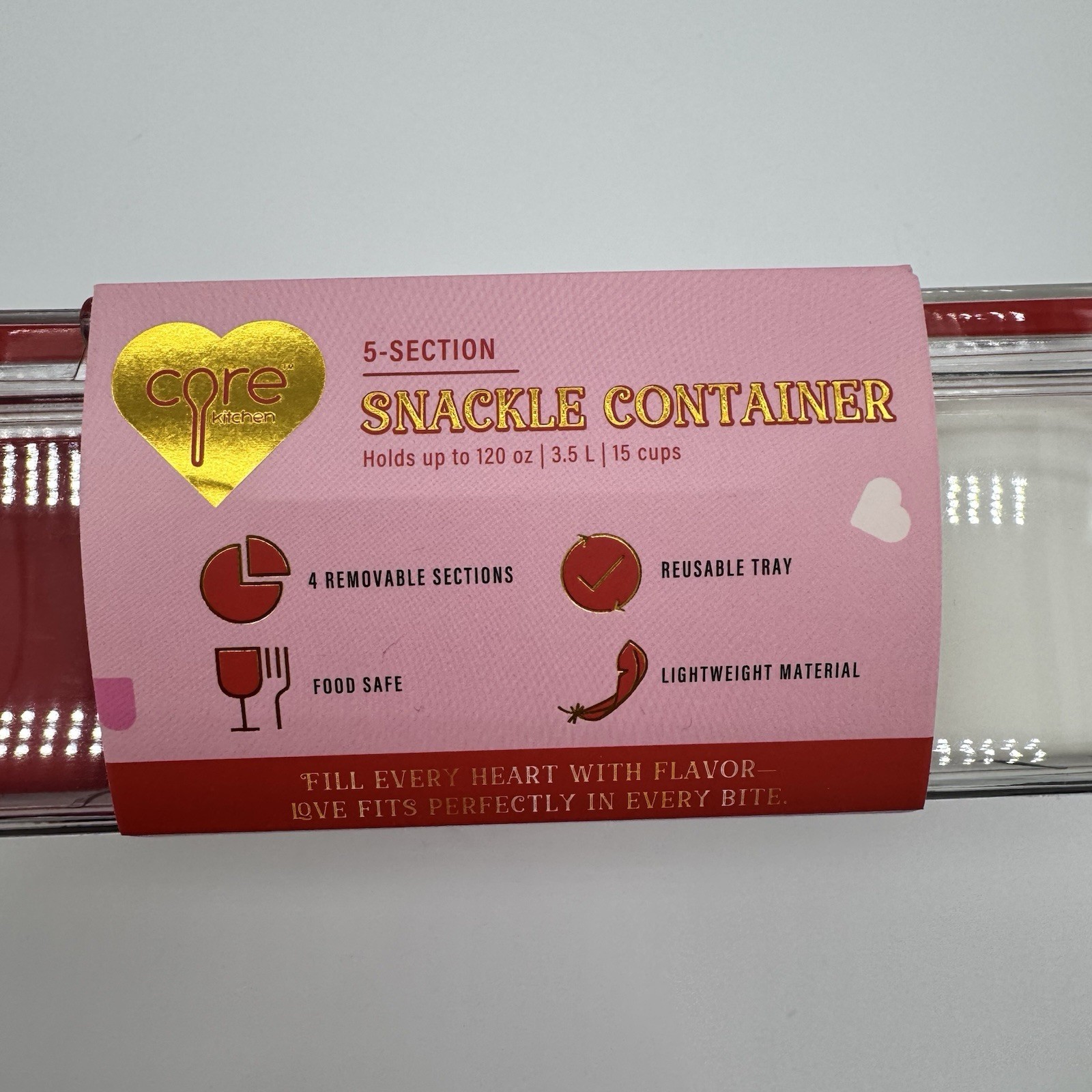 Core Kitchen “Love” 5-Section Snackle Container Valentine, 120oz/3.5L/15 Cups