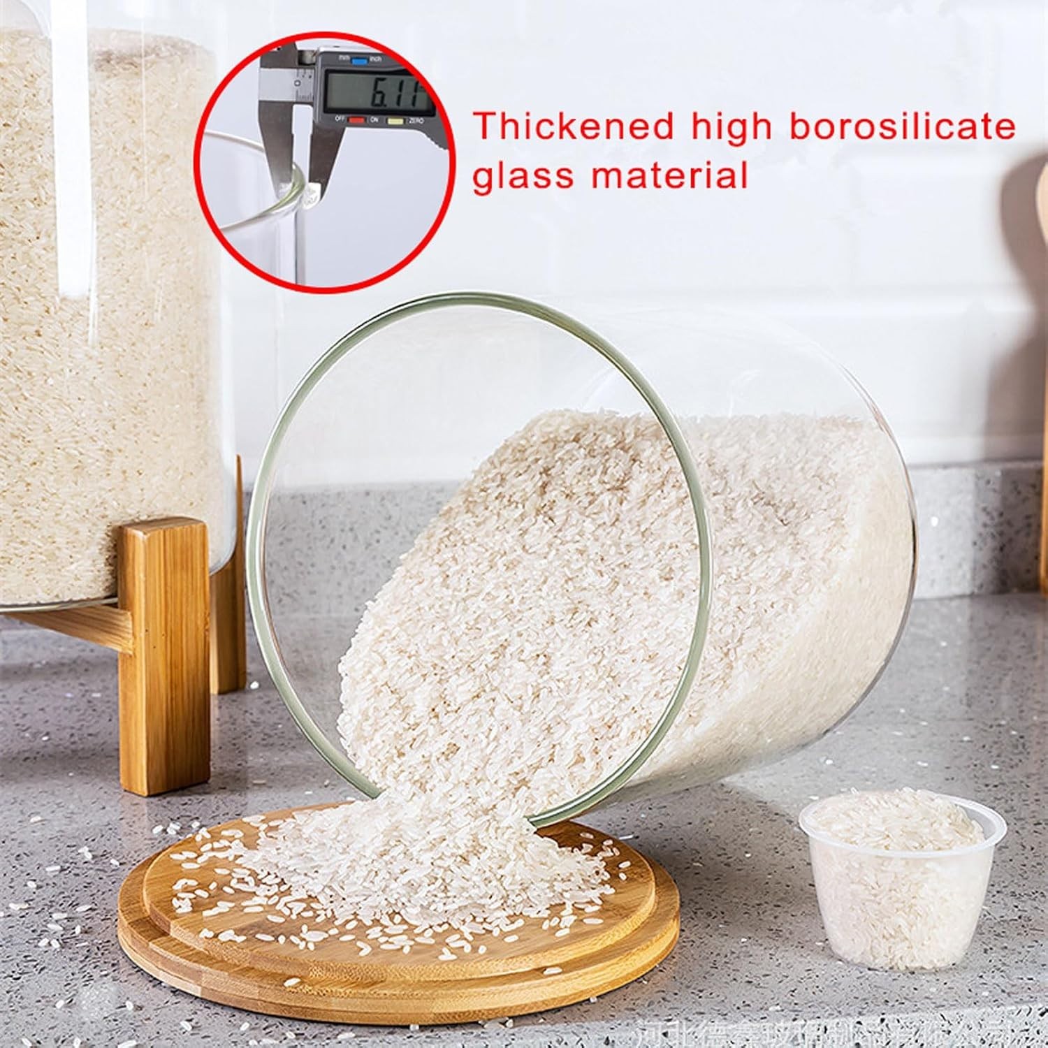 Glass Rice Dispenser 5L, Cereal Dispenser Countertop, Grain Dispenser/Food St…