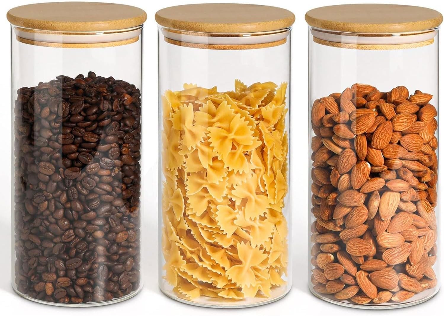 Glass Spaghetti Pasta Storage Container W/ Lids 2 Qt Set of 3 Tall Clear