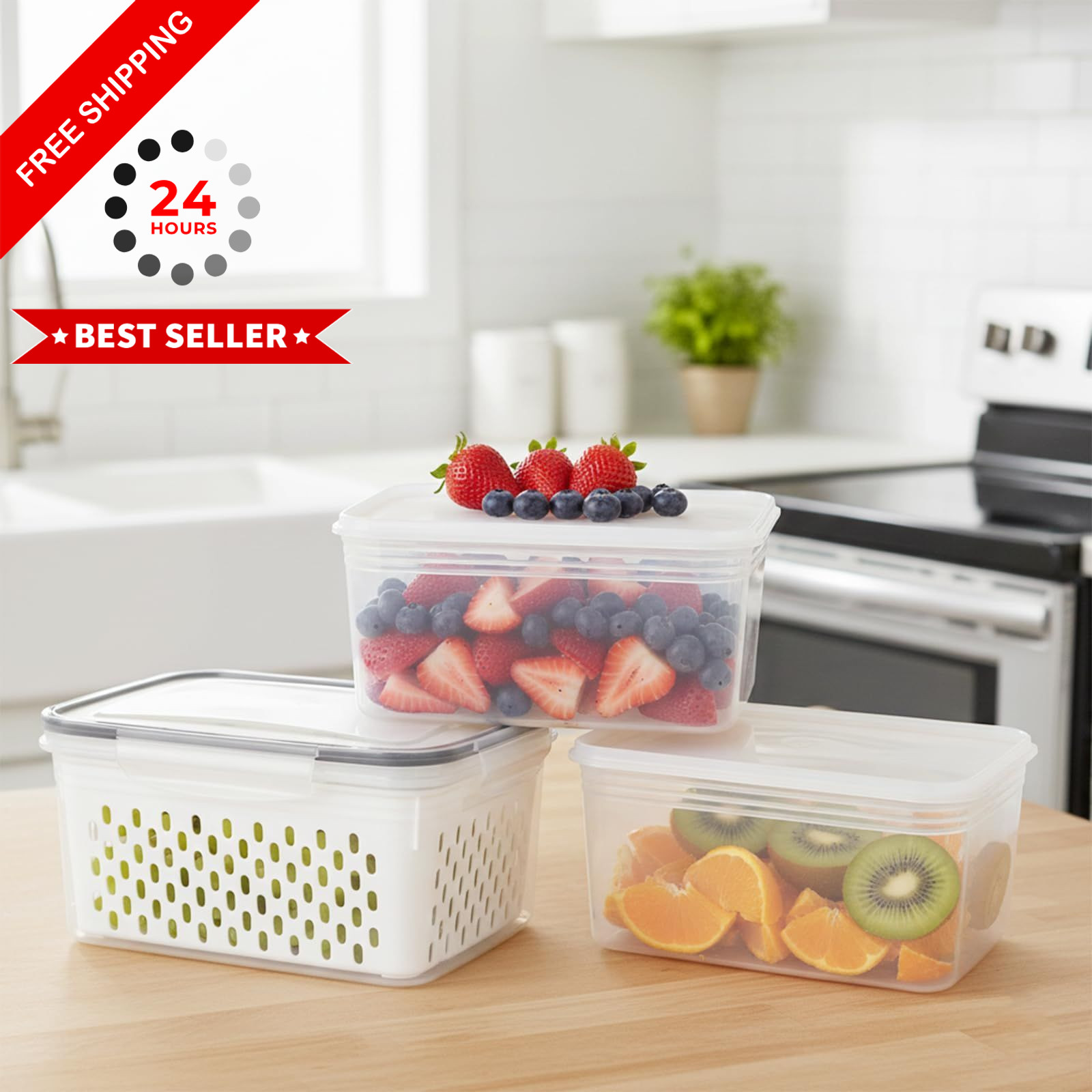 Dukrouk Grape Container for Fridge,3PCS(0.9-13.5Qt) Standard, Clear