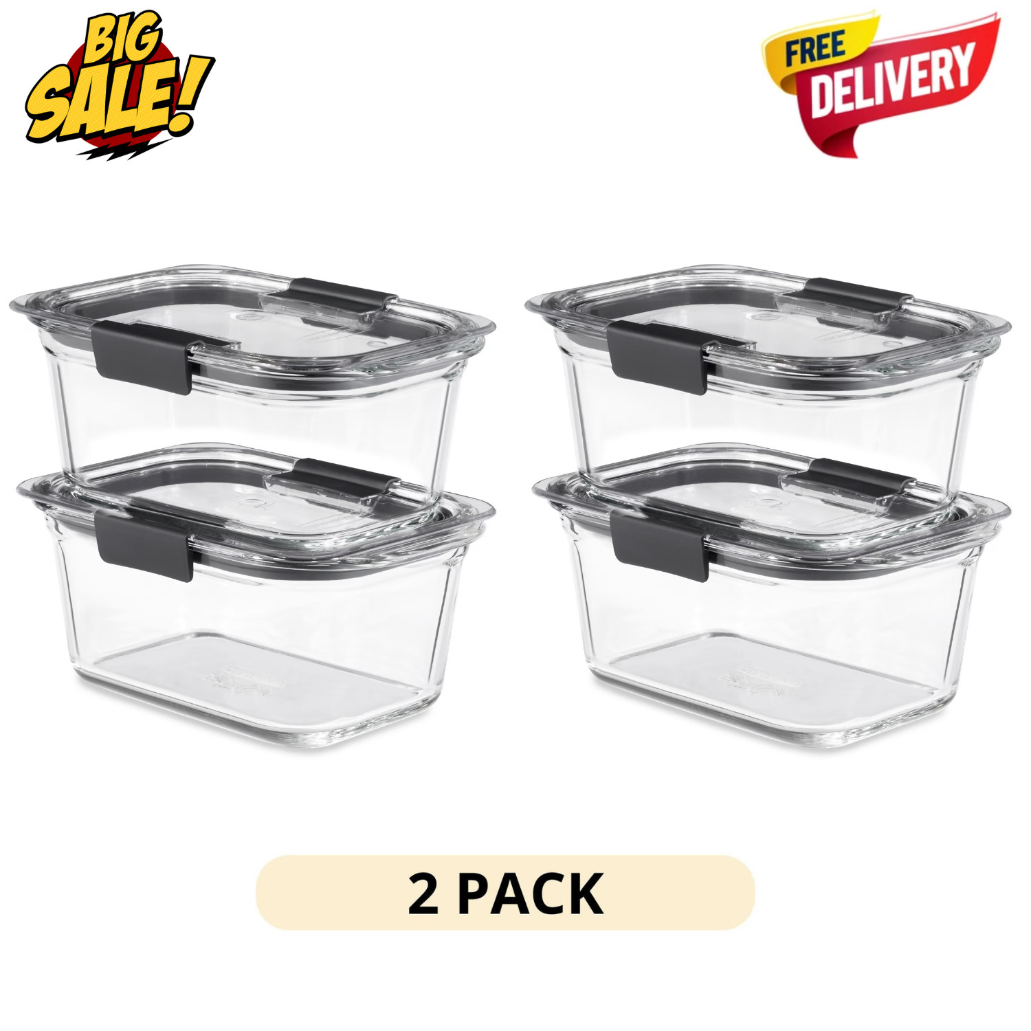 (2 Pack)Rubbermaid Brilliance Glass Food Storage 2Pk 4.7Cup Leak Proof BPA Free