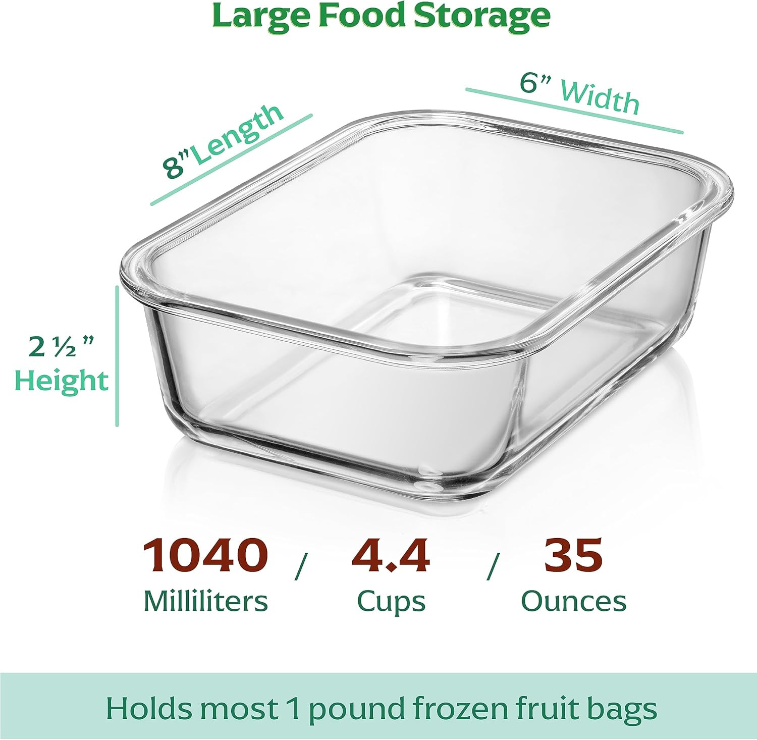 8 Pack 35 Oz Glass Storage Containers with Lids – Airtight, Leakproof, Oven, Mic