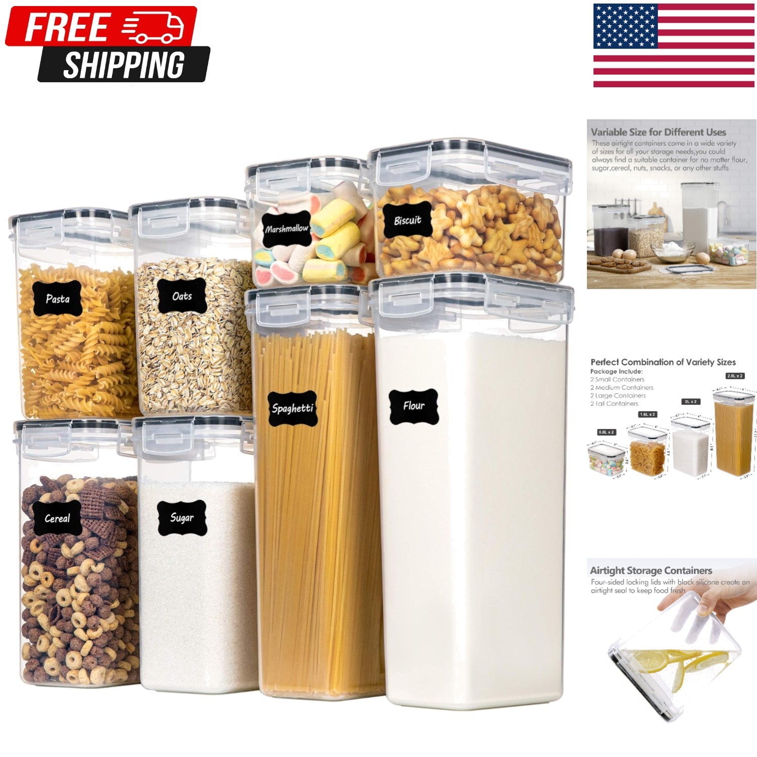 Simply Gourmet 8 PC Airtight Food Storage Containers Slim Kitchen Pantry