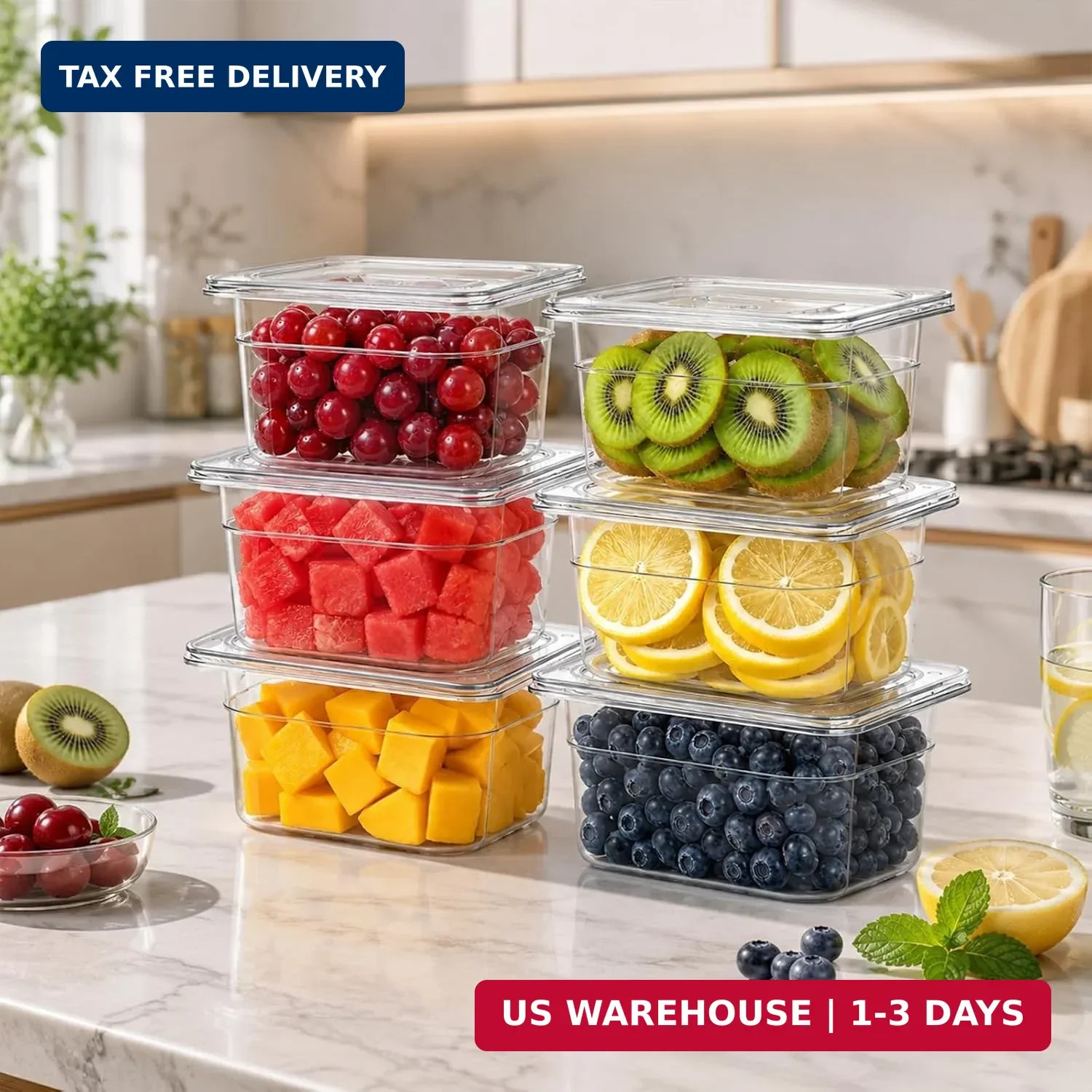 Bekith 6 Pack 1/6 Size Plastic Clear Food Pans with Lids for Kitchen Restaurant