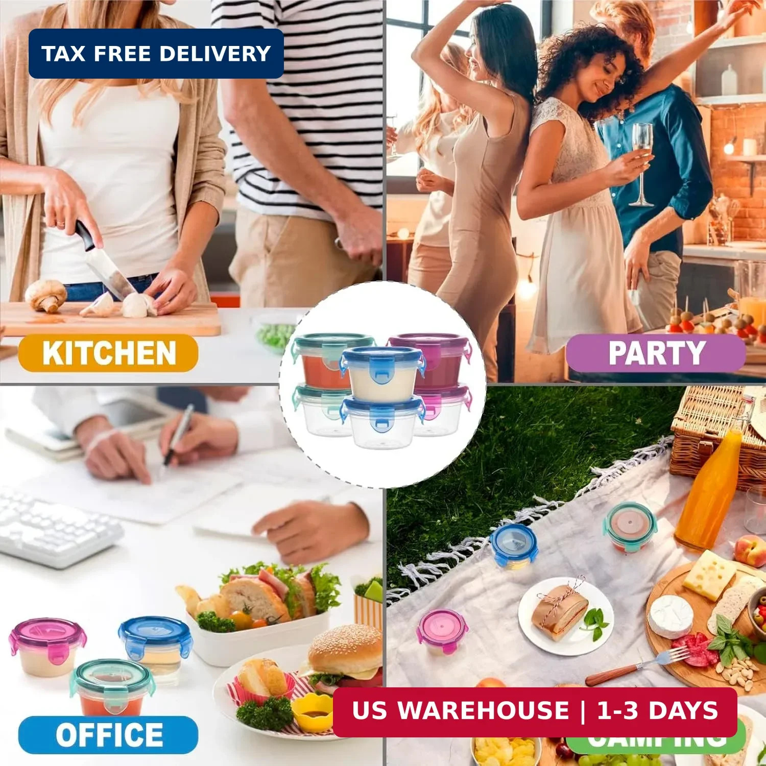 6 Pack Small Condiment Containers Leakproof Lid BPA Free Reusable Sauce Dressing