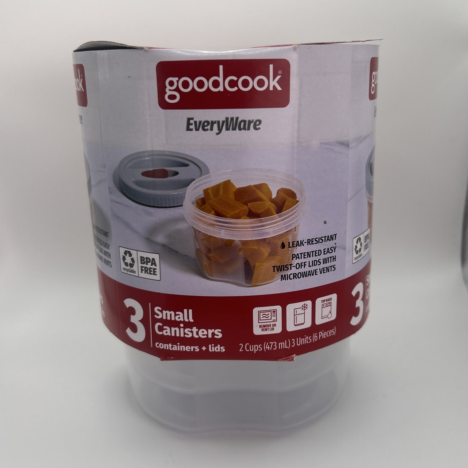goodcook EveryWare Easy Twist-Off Microwave Vented Lids – 3 Units – 2 Cups Each