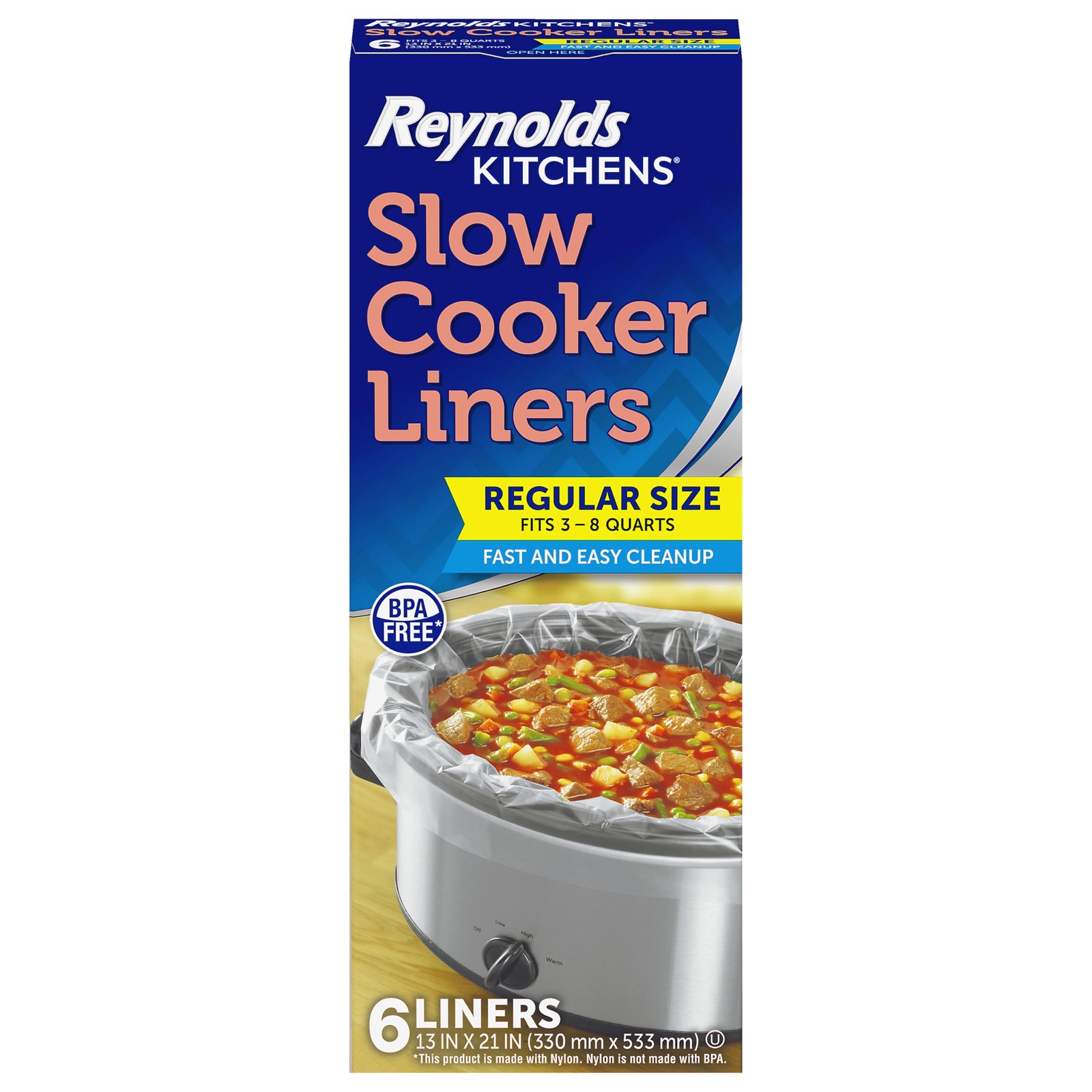 Reynolds Kitchens Slow Cooker Liners, Regular (Fits 3-8 8 Quarts, clear