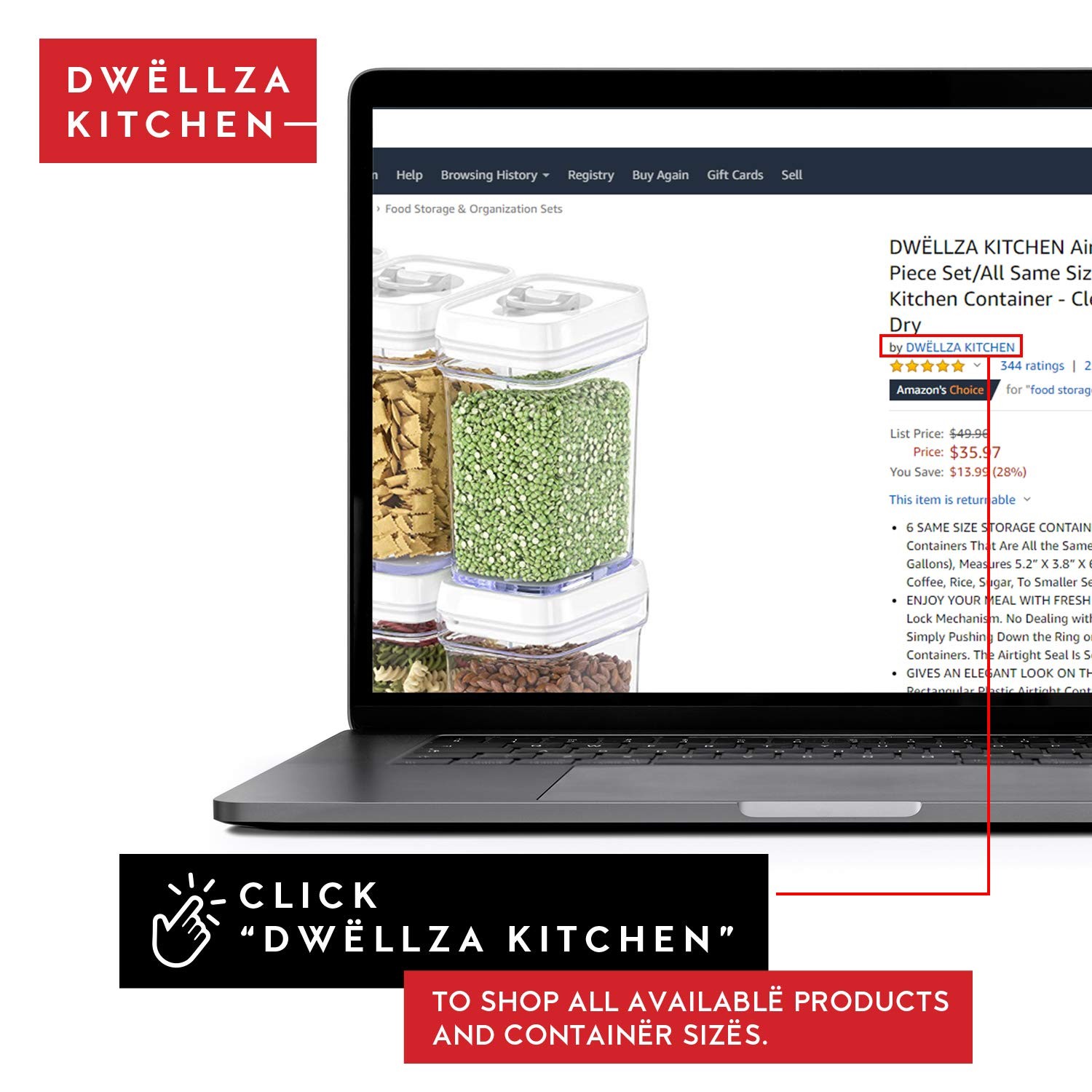 DWËLLZA KITCHEN Airtight Food Storage Containers with White Lids – 0.4L 6 Pc …