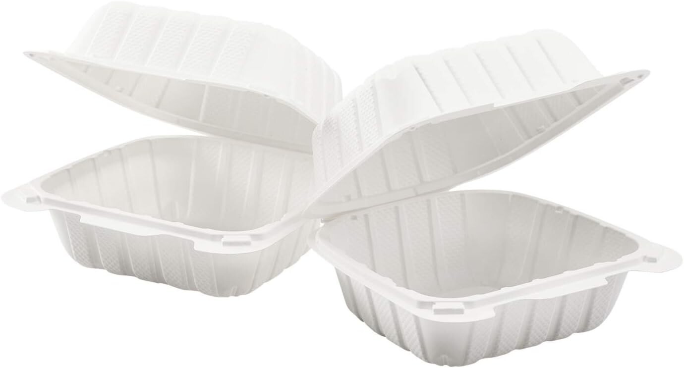 250-Pack Plastic Clamshell Take Out Food Hinged Container Heavy Duty Disposable