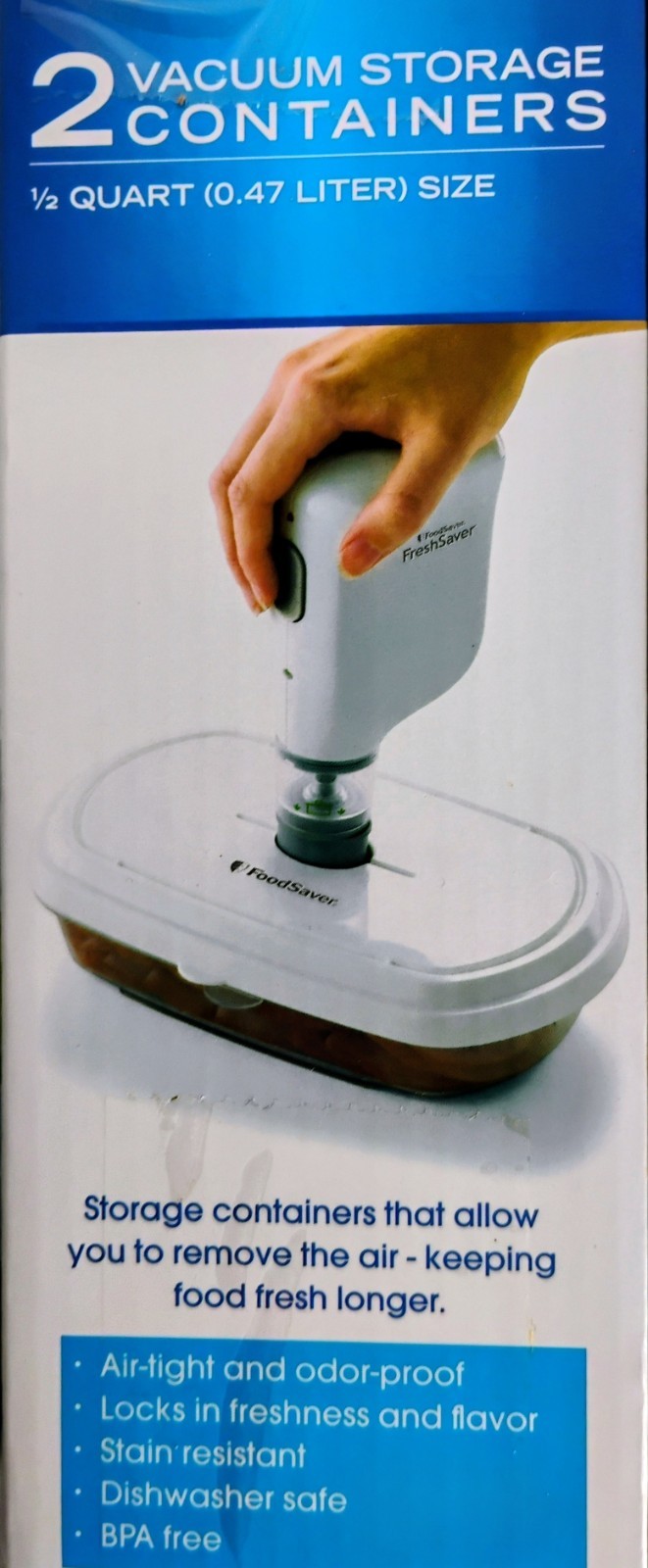 FOODSAVER FRESHSAVER VACUUM STORAGE CONTAINERS SET OF 2 – 1/2 QT. SIZE NEW NIB